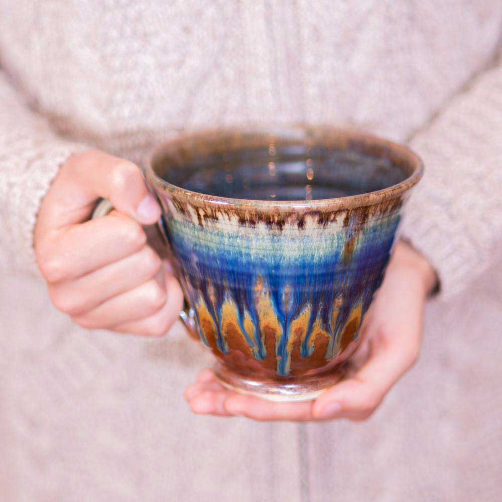 Large Pottery Fish Mug, Handmade Ceramic Tankard in Natural and Light Blue, Ocean Themed Porcelain Coffee or Tea Cup, Holds 18 online oz