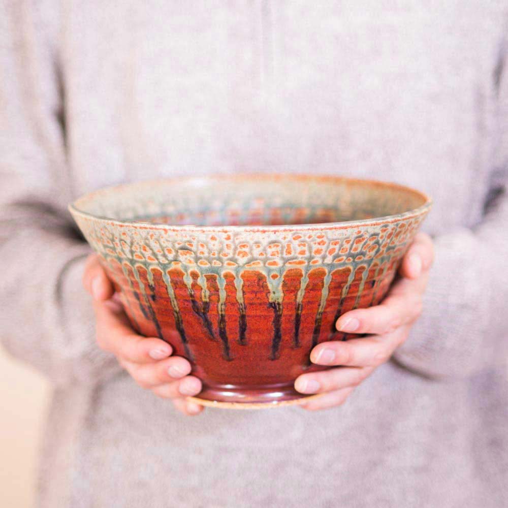 Rustic Green Pottery Bowl Large Serving Bowl Ceramic Shallow deals Fruit Bowl