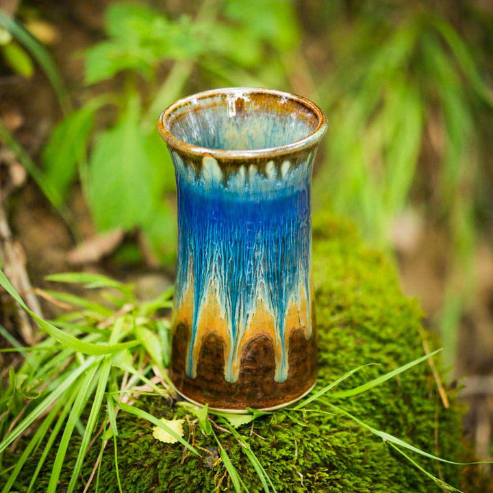 Shop 13 oz. Handmade Amber Blue Ceramic Tumbler Vase - 4 - Blanket Creek Pottery 