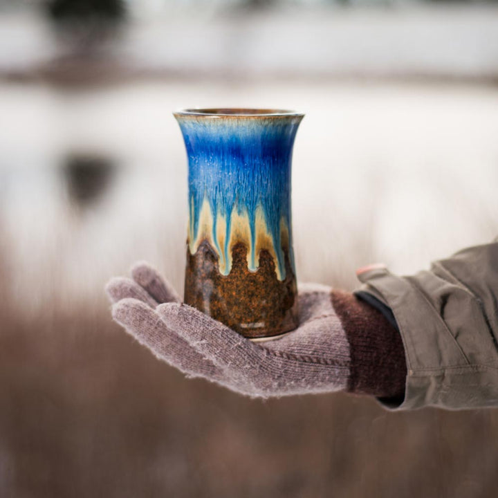 Shop 13 oz. Handmade Amber Blue Ceramic Tumbler Vase - 2 - Blanket Creek Pottery 