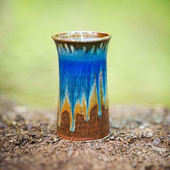 Shop 13 oz. Handmade Amber Blue Ceramic Tumbler Vase - 3 - Blanket Creek Pottery 