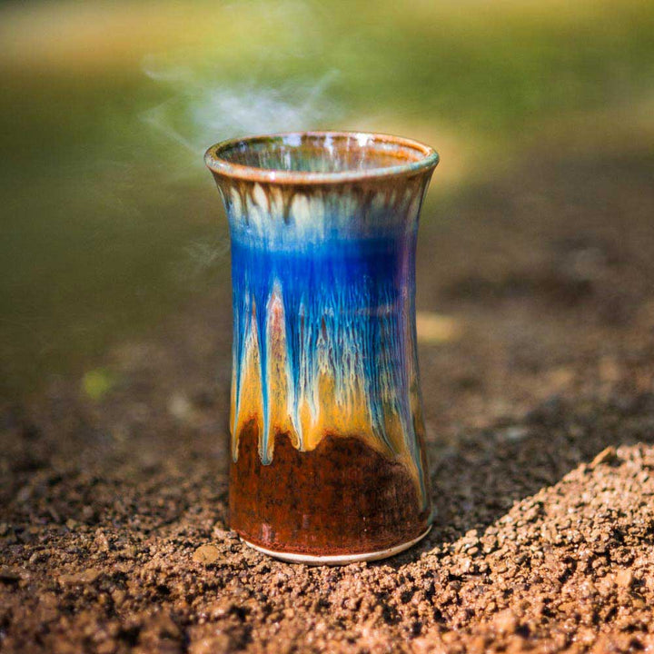 Shop 13 oz. Handmade Amber Blue Ceramic Tumbler Vase - 5 - Blanket Creek Pottery 