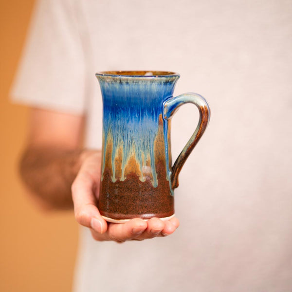 Buy 13 oz. Straight Handmade Amber Blue Ceramic Mug - 1 - Blanket Creek Pottery 