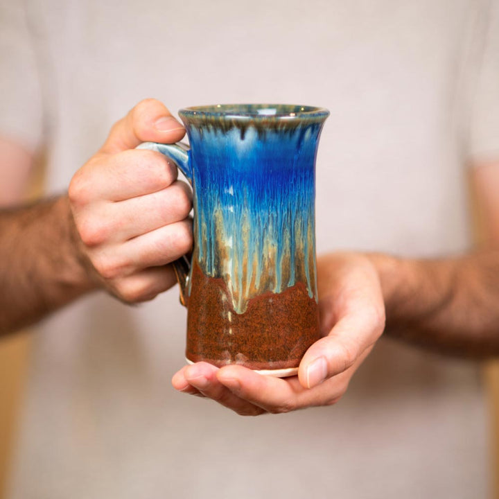 Buy 13 oz. Straight Handmade Amber Blue Ceramic Mug - 2 - Blanket Creek Pottery 