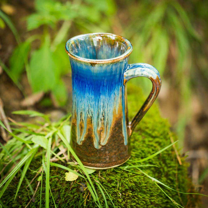 Buy 13 oz. Straight Handmade Amber Blue Ceramic Mug - 7 - Blanket Creek Pottery 