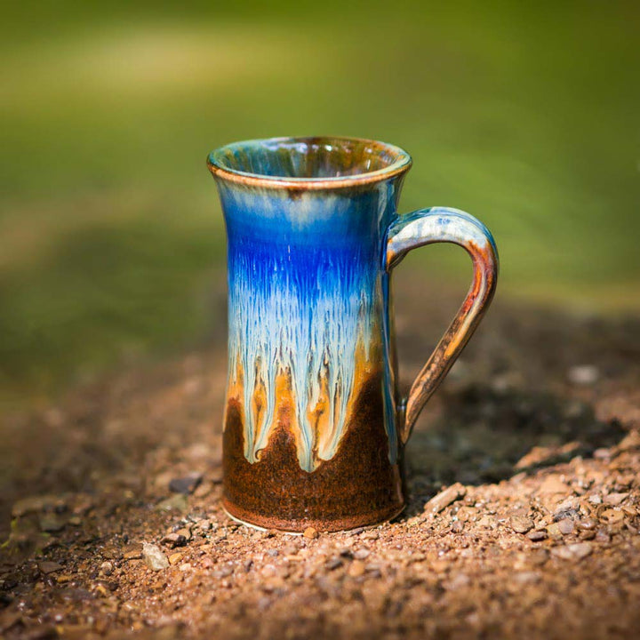 Buy 13 oz. Straight Handmade Amber Blue Ceramic Mug - 3 - Blanket Creek Pottery 