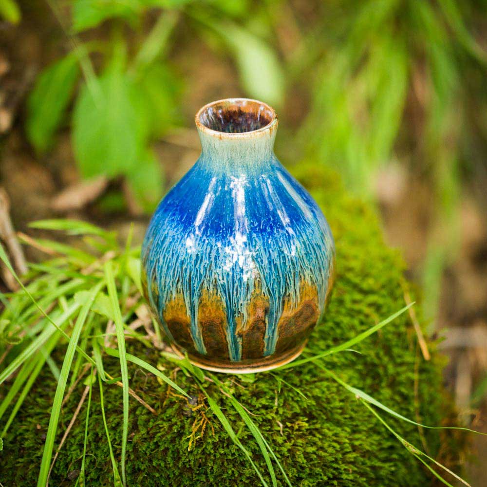 Handmade shops Ceramic Amber Blue Soap Dispenser Vase Multipurpose