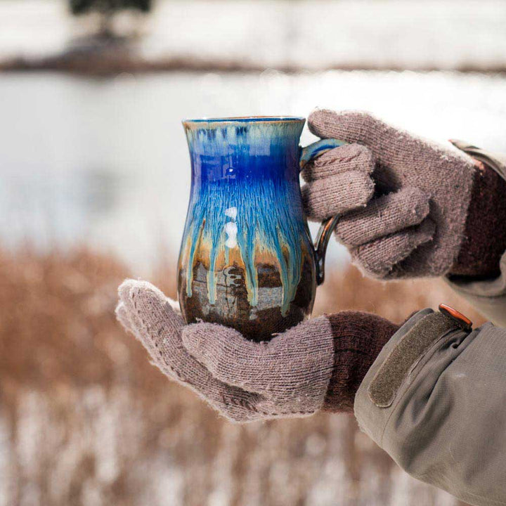 Shop 15 oz. Amber Blue Curved Handmade Ceramic Mug - 4 - Blanket Creek Pottery 