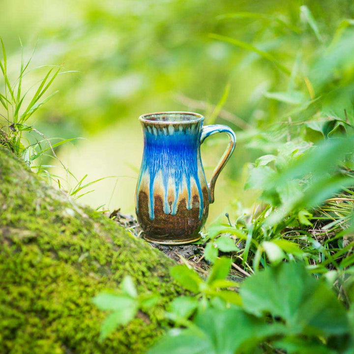 Shop 15 oz. Amber Blue Curved Handmade Ceramic Mug - 6 - Blanket Creek Pottery 