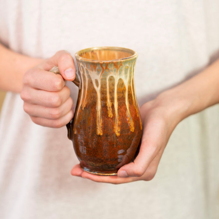 Shop 15 oz. Golden Amber Handmade Curved Ceramic Mug - 2 - Blanket Creek Pottery 