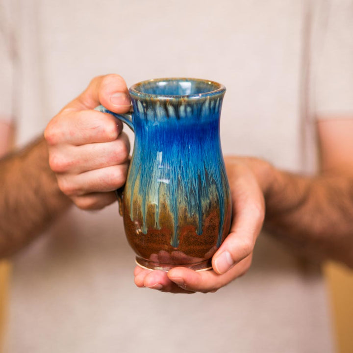 Shop 15 oz. Amber Blue Curved Handmade Ceramic Mug - 2 - Blanket Creek Pottery 