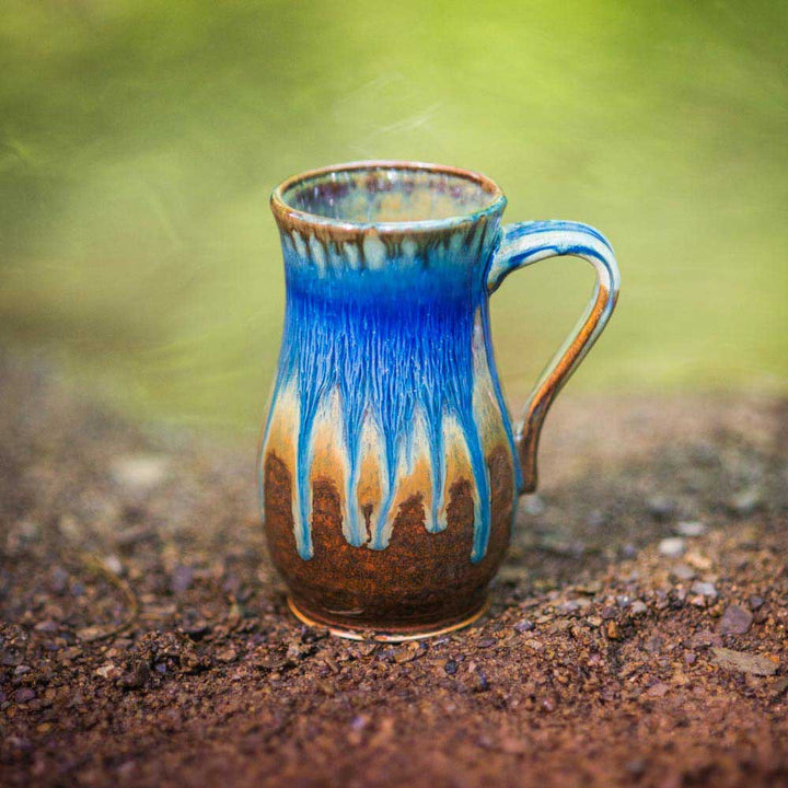 Shop 15 oz. Amber Blue Curved Handmade Ceramic Mug - 3 - Blanket Creek Pottery 