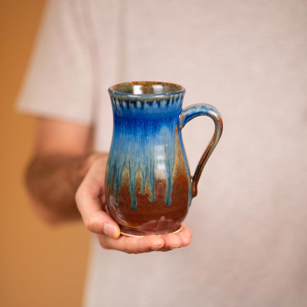 Shop 15 oz. Amber Blue Curved Handmade Ceramic Mug - 1 - Blanket Creek Pottery 