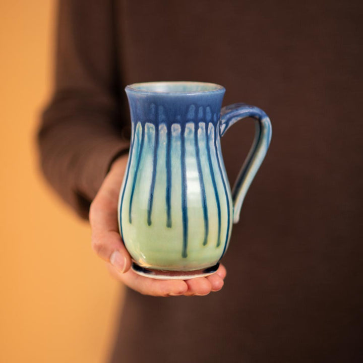 Shop 15 oz. Blue Mint Green Handmade Curved Ceramic Mug - 1 - Blanket Creek Pottery 