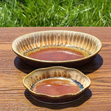 Small Oval Ceramic Dish / Soap Dish - Golden Amber