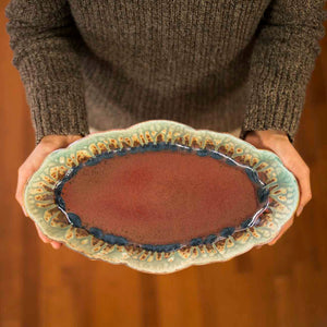 Scalloped Ceramic Platter - Rustic Red