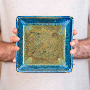 Medium Ceramic Square Plate - Amber Blue