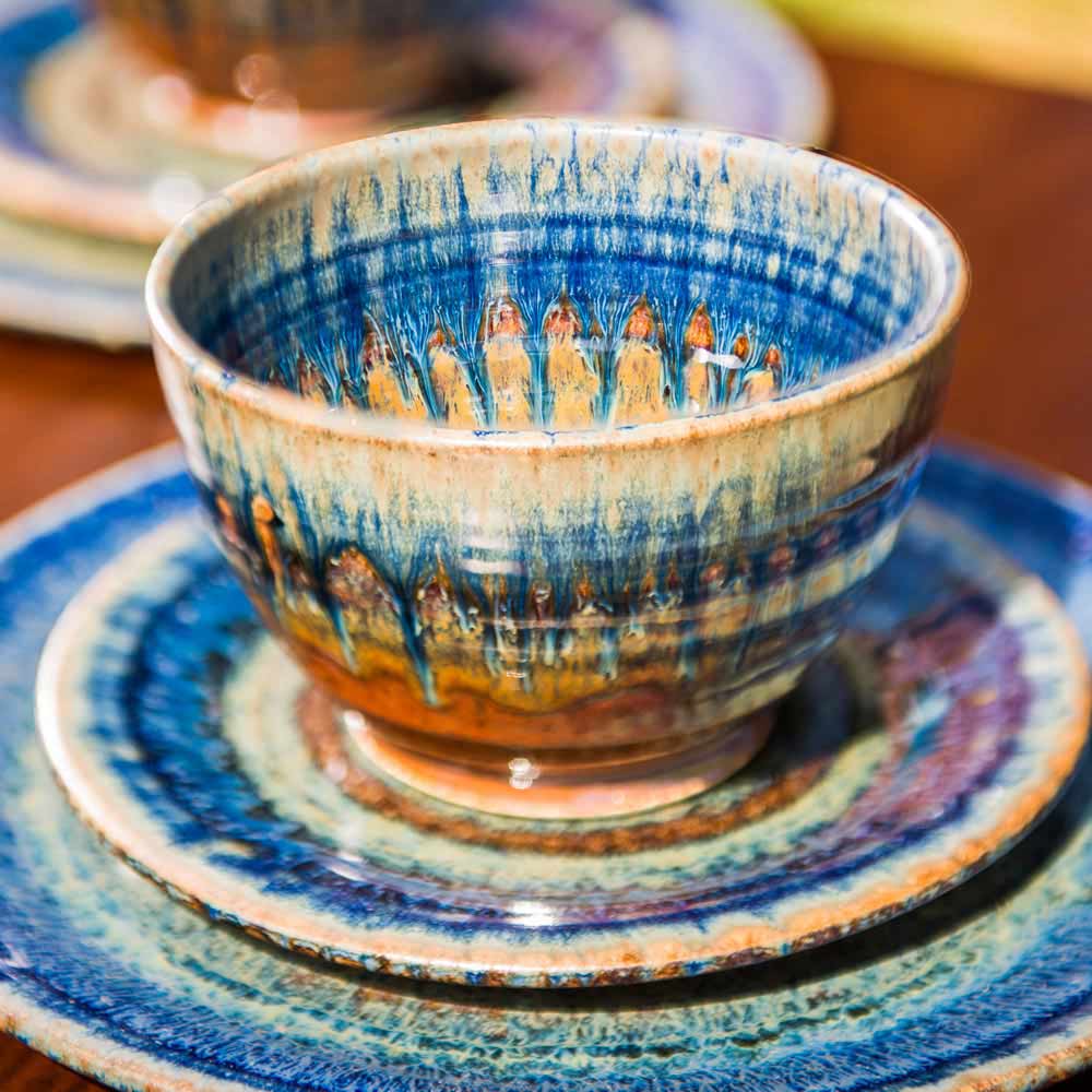Ceramic Salad Plates - Amber Blue | Ceramic Dessert Plates