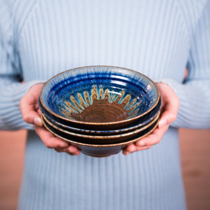 Shop Amber Blue Handmade Ceramic Salad Bowl - 3 - Blanket Creek Pottery 