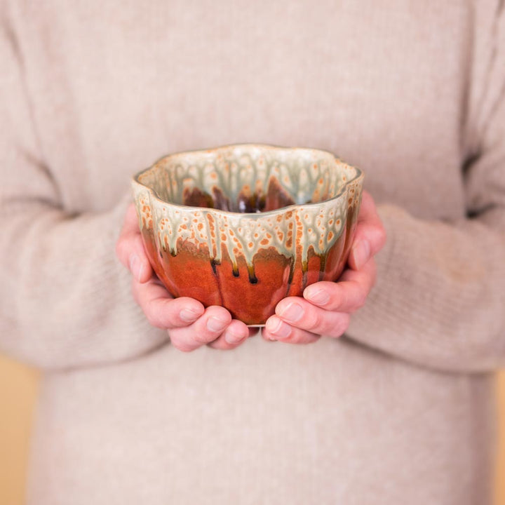 Buy Ceramic Rustic Red Set of 3 Flower Shaped Nesting Bowls - 4 - Blanket Creek Pottery 