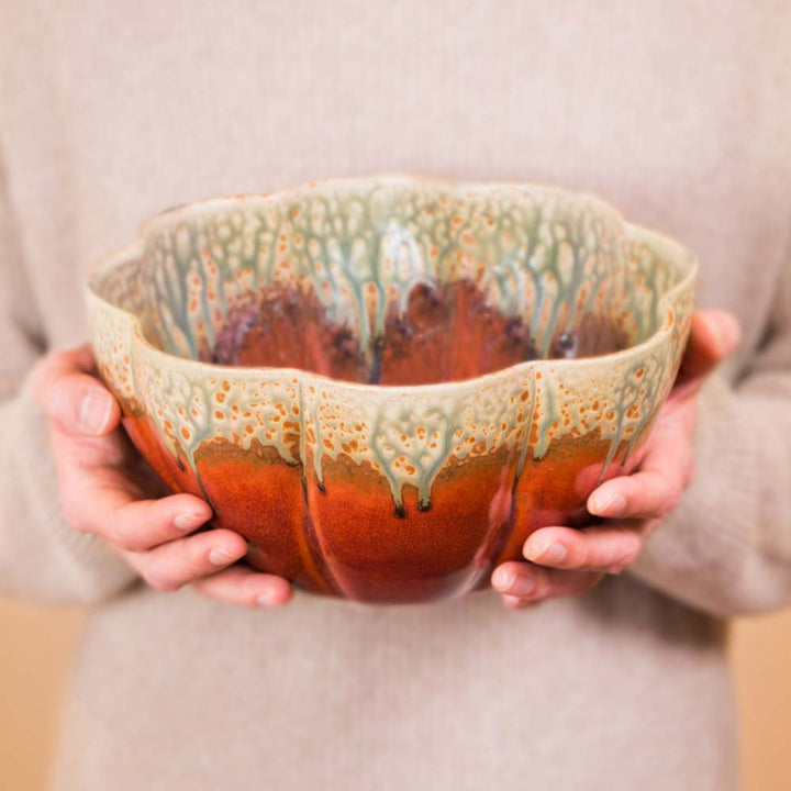 Buy Ceramic Rustic Red Set of 3 Flower Shaped Nesting Bowls - 2 - Blanket Creek Pottery 