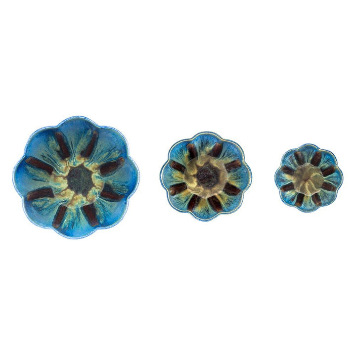 Buy Ceramic Amber Blue Set of 3 Flower Shaped Nesting Bowls - 6 - Blanket Creek Pottery 