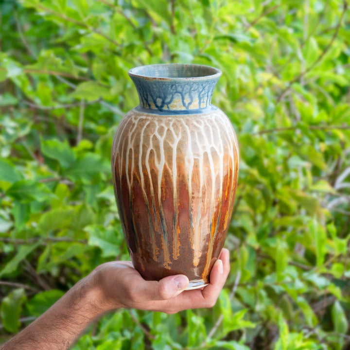 Shop Classic Golden Amber & Blue Ceramic Large Vase - 7 - Blanket Creek Pottery 