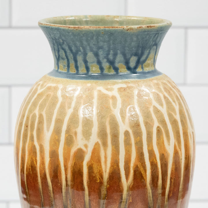 Shop Classic Golden Amber & Blue Ceramic Large Vase - 4 - Blanket Creek Pottery 