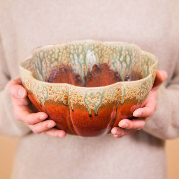 Shop 1 gal. Flower Shaped Rustic Red Ceramic Bowl - 1 - Blanket Creek Pottery 