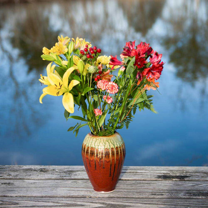 Purchase Large Rustic Red Handmade Ceramic Round Vase - 9 - Blanket Creek Pottery 