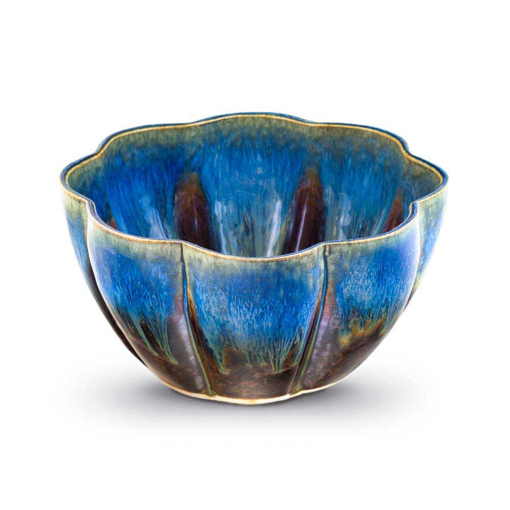 Buy Amber Blue Medium 56 oz. Flower Shaped Ceramic Bowl - 3 - Blanket Creek Pottery 