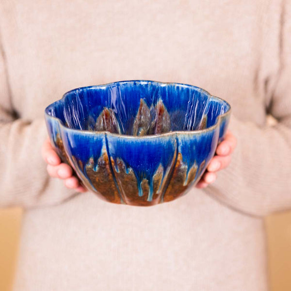 Buy Amber Blue Medium 56 oz. Flower Shaped Ceramic Bowl - 1 - Blanket Creek Pottery 