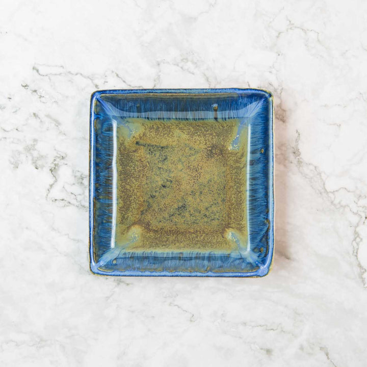 Buy Medium Amber Blue Handmade Ceramic Square Plate - 2 - Blanket Creek Pottery 