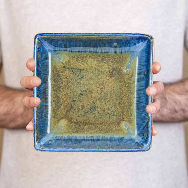 Buy Medium Amber Blue Handmade Ceramic Square Plate - 1 - Blanket Creek Pottery 