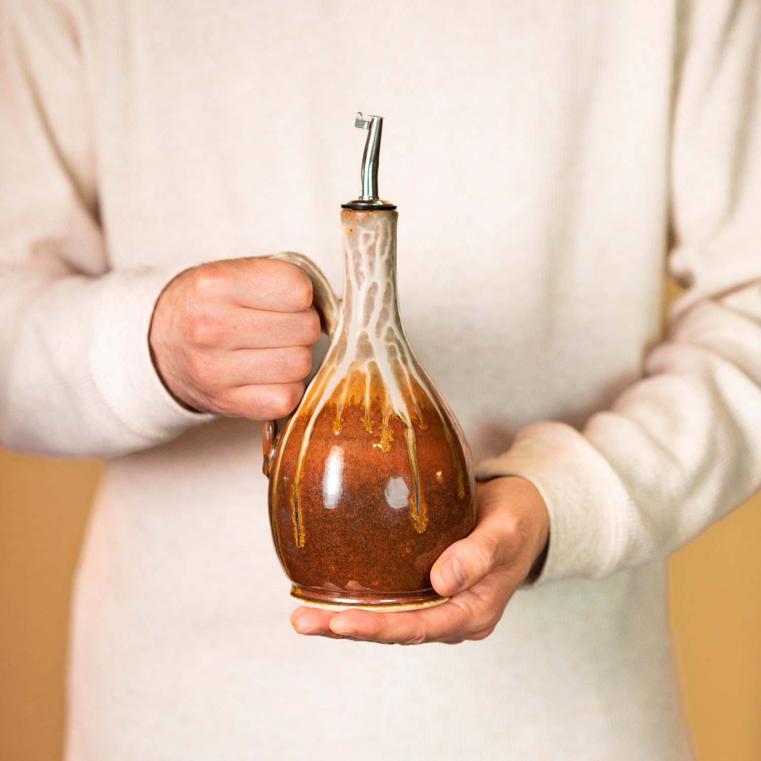 Ceramic Olive Oil Dispenser - Golden Amber | Oil Bottle | Oil Cruet