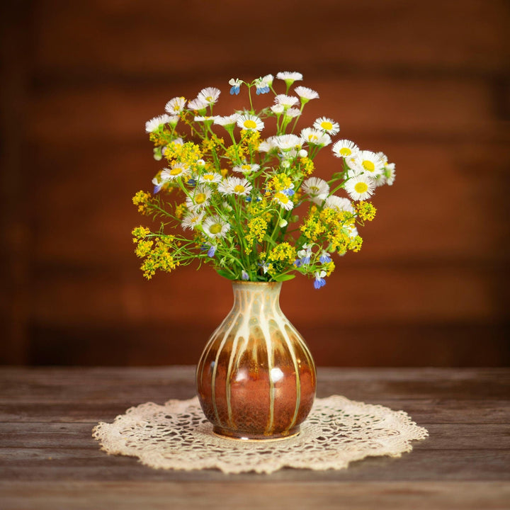 Shop Golden Amber Round Handmade Ceramic Bud Vase - 1 - Blanket Creek Pottery 