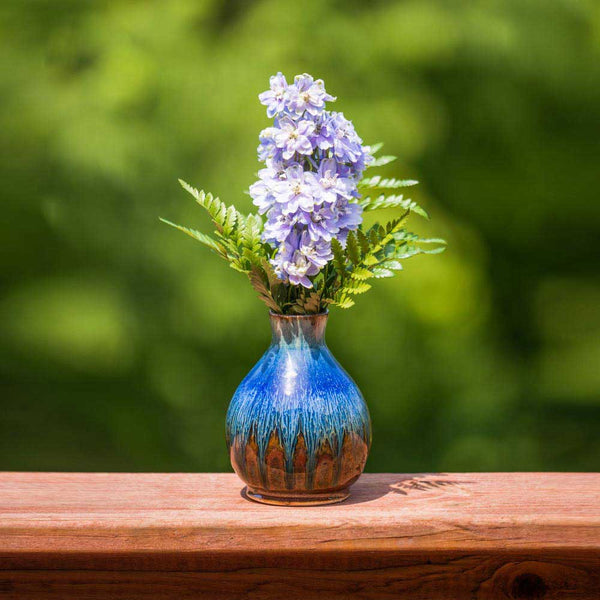 Shop Amber Blue Round Handmade Ceramic Bud Vase - 1 - Blanket Creek Pottery 