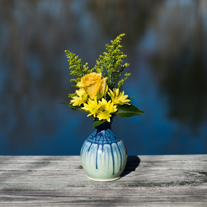 Shop Blue Mint Green Round Handmade Ceramic Bud Vase - 9 - Blanket Creek Pottery 