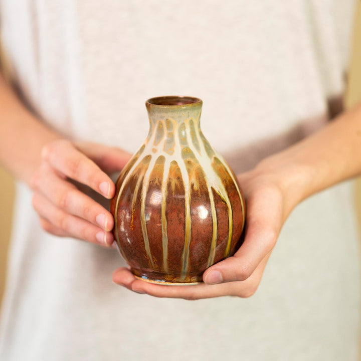 Shop Golden Amber Round Handmade Ceramic Bud Vase - 4 - Blanket Creek Pottery 