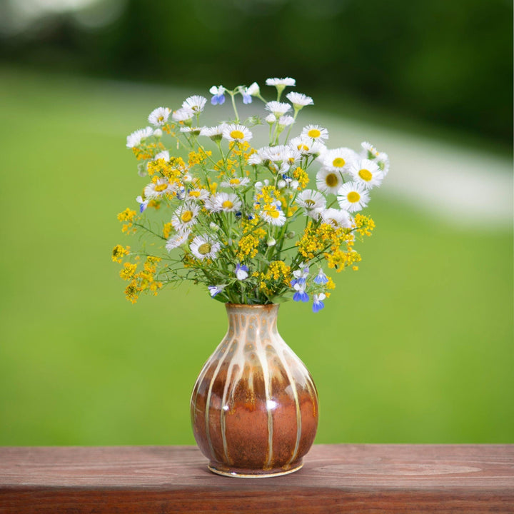 Shop Golden Amber Round Handmade Ceramic Bud Vase - 5 - Blanket Creek Pottery 