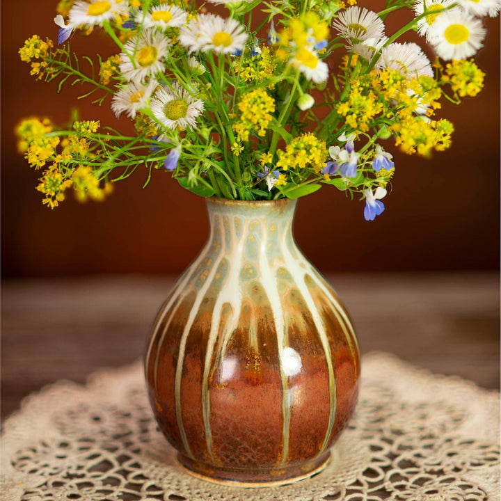 Shop Golden Amber Round Handmade Ceramic Bud Vase - 2 - Blanket Creek Pottery 