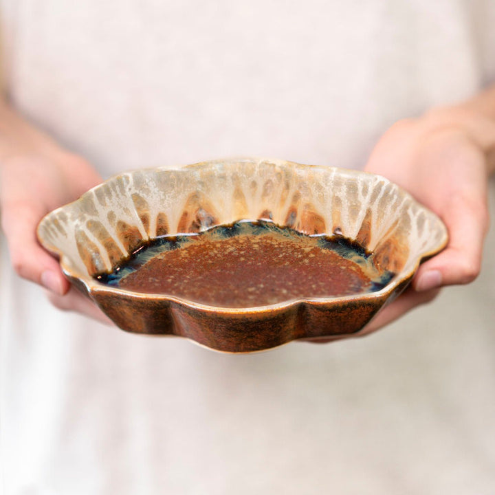 Shop This Scalloped Ceramic Dish in Golden Amber Color - 2 - Blanket Creek Pottery 