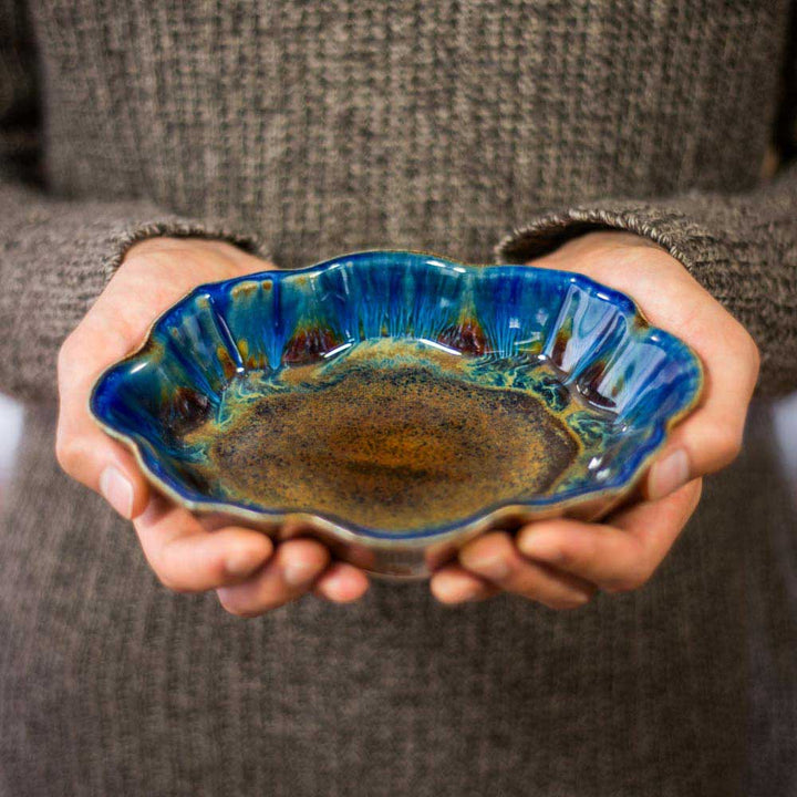 Shop Amber Blue Handmade Scalloped Ceramic Dish - 2 - Blanket Creek Pottery 