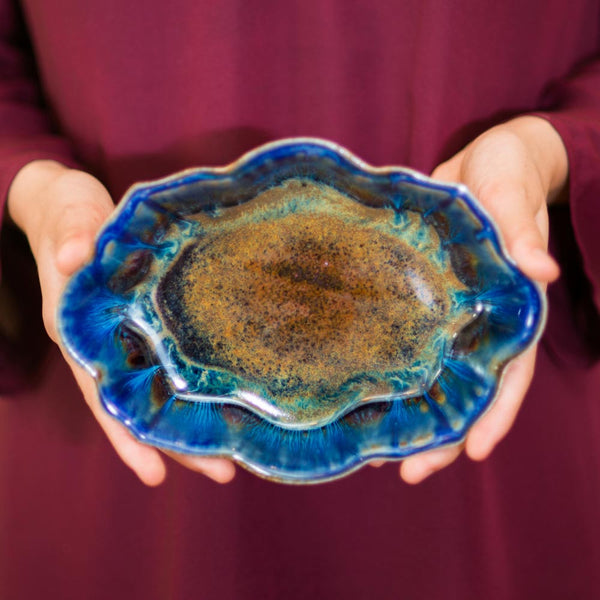 Shop Amber Blue Handmade Scalloped Ceramic Dish - 1 - Blanket Creek Pottery 