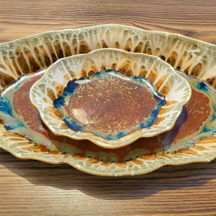 Purchase Scalloped Ceramic Platter in Golden Amber Color - 7 - Blanket Creek Pottery 