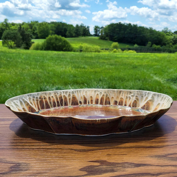 Purchase Scalloped Ceramic Platter in Golden Amber Color - 2 - Blanket Creek Pottery 