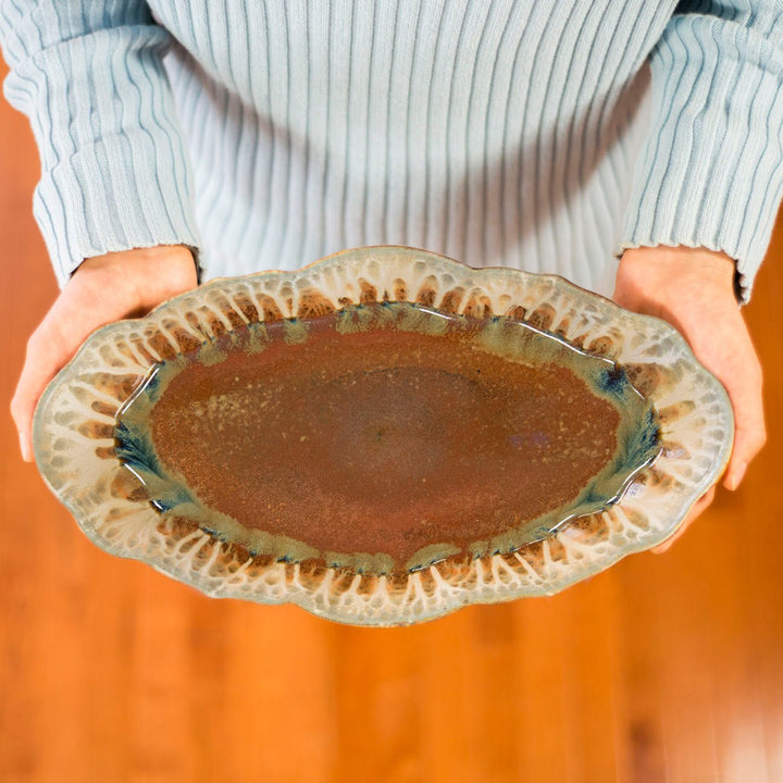 Purchase Scalloped Ceramic Platter in Golden Amber Color - 1 - Blanket Creek Pottery 