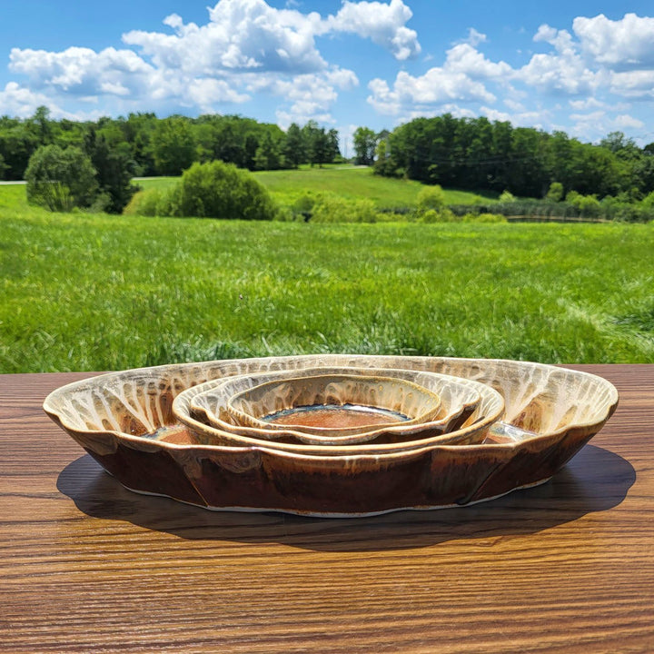 Purchase Scalloped Ceramic Platter in Golden Amber Color - 11 - Blanket Creek Pottery 