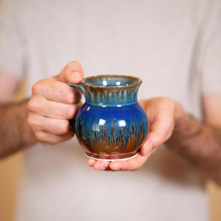 Buy Small 11 oz. Amber Blue Round Ceramic Tea Mug - 3 - Blanket Creek Pottery 