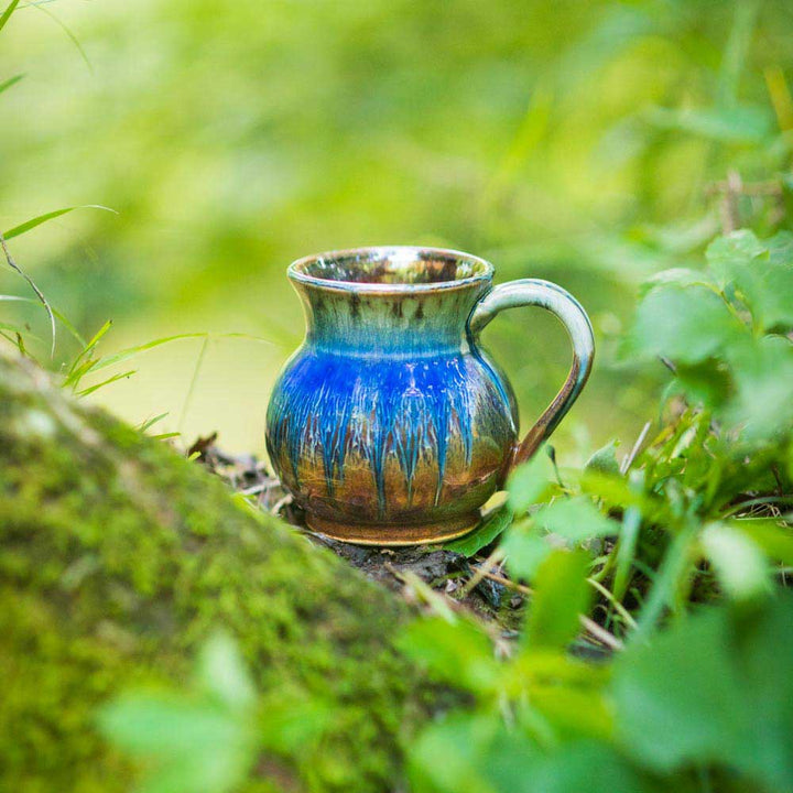 Buy Small 11 oz. Amber Blue Round Ceramic Tea Mug - 8 - Blanket Creek Pottery 